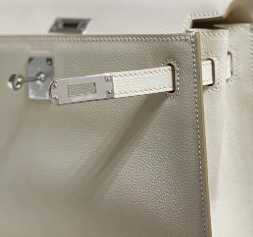 Replica Hermes Evercolor Kelly Danse II 22cm Leather Crossbody Bag H20367 White Silver 5
