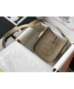 Replica Hermes Evelyne Bag Designer Hermes Mini Crossbody Bag 20382 Gold Buckle Kakhi