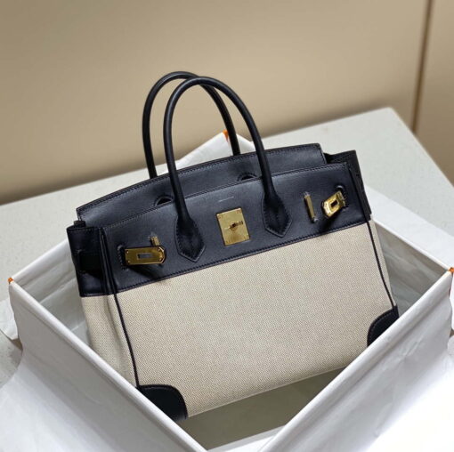 Replica Hermes Birkin Tote Bag Swift leather with canvas 285904 2