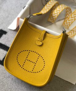Replica Hermes Evelyne Bag Designer Hermes Mini Crossbody Real Bag 20426 Yellow 2