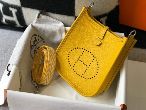Replica Hermes Evelyne Bag Designer Hermes Mini Crossbody Real Bag 20426 Yellow 3