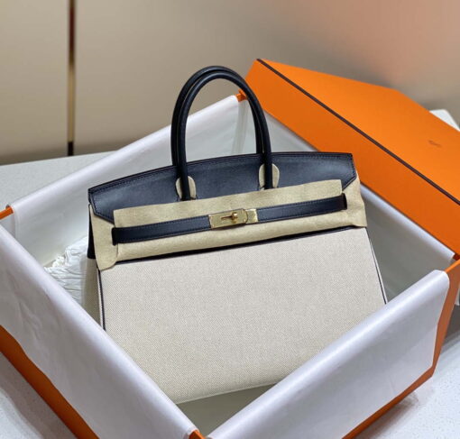 Replica Hermes Birkin Tote Bag Swift leather with canvas 285904 9