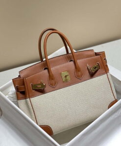 Replica Hermes Birkin Tote Bag Swift leather with canvas 285903 2
