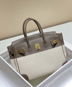 Replica Hermes Birkin Tote Bag Swift leather with canvas 285902 2