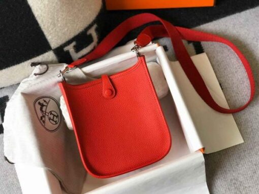 Replica Hermes Evelyne Bag Hermes Mini Crossbody Bag 20410 Silver Buckle Red 4