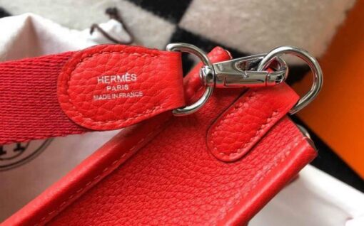 Replica Hermes Evelyne Bag Hermes Mini Crossbody Bag 20410 Silver Buckle Red 7