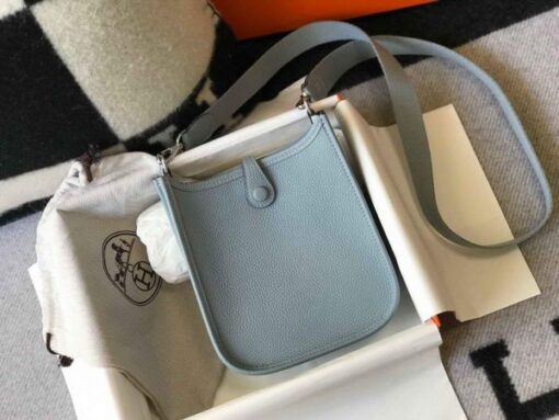 Replica Hermes Evelyne Bag Hermes Mini Crossbody Bag 20409 Silver Buckle Light Blue 3