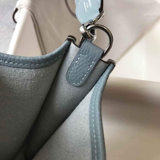 Replica Hermes Evelyne Bag Hermes Mini Crossbody Bag 20409 Silver Buckle Light Blue 7