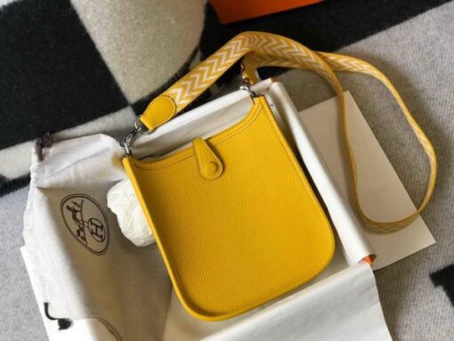 Replica Hermes Evelyne Bag Hermes Mini Crossbody Bag 20408 Silver Buckle Yellow 3