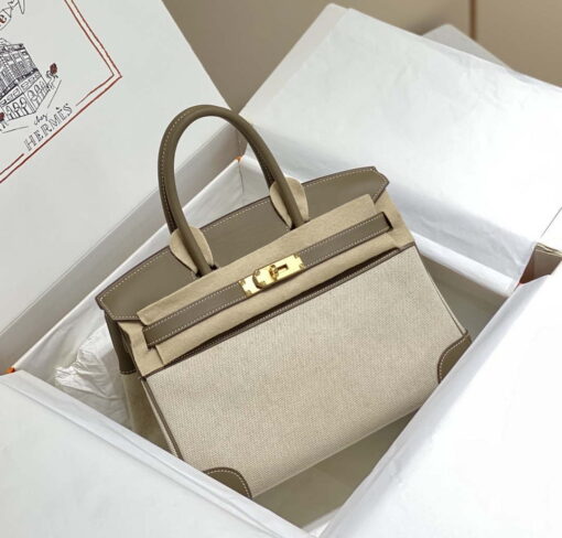 Replica Hermes Birkin Tote Bag Swift leather with canvas 285900 9