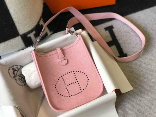 Replica Hermes Evelyne Bag Hermes Mini Crossbody Bag 20407 Silver Buckle Pink 2