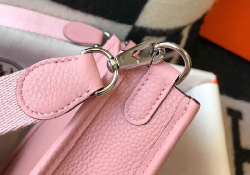 Replica Hermes Evelyne Bag Hermes Mini Crossbody Bag 20407 Silver Buckle Pink 6