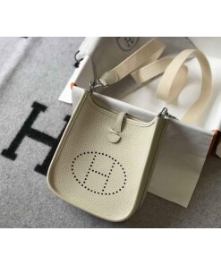 Replica Hermes Evelyne Bag Hermes Mini Crossbody Bag 20406 Silver Buckle Beige