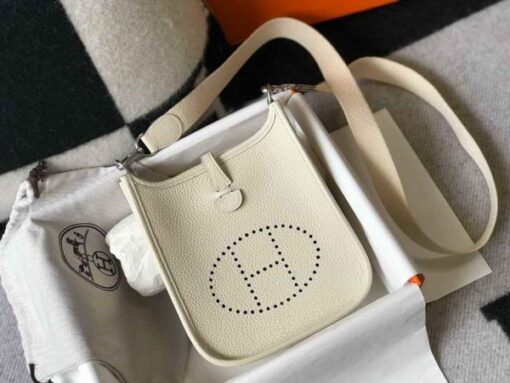 Replica Hermes Evelyne Bag Hermes Mini Crossbody Bag 20406 Silver Buckle Beige 2