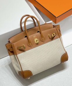 Replica Hermes Birkin Tote Bag Swift leather with canvas 285899 2