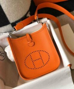 Replica Hermes Evelyne Bag Hermes Mini Crossbody Bag 20405 Silver Buckle Orange 2