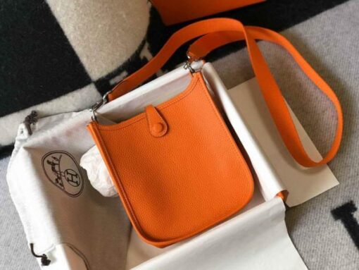 Replica Hermes Evelyne Bag Hermes Mini Crossbody Bag 20405 Silver Buckle Orange 3