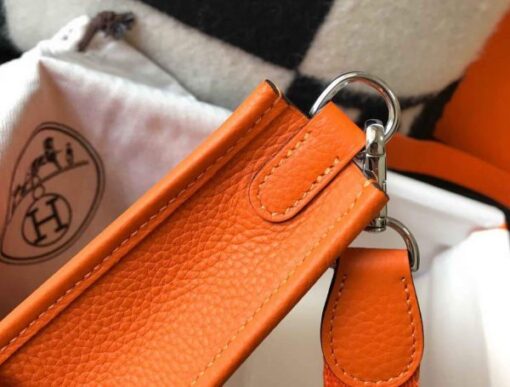 Replica Hermes Evelyne Bag Hermes Mini Crossbody Bag 20405 Silver Buckle Orange 5
