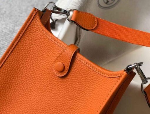 Replica Hermes Evelyne Bag Hermes Mini Crossbody Bag 20405 Silver Buckle Orange 6