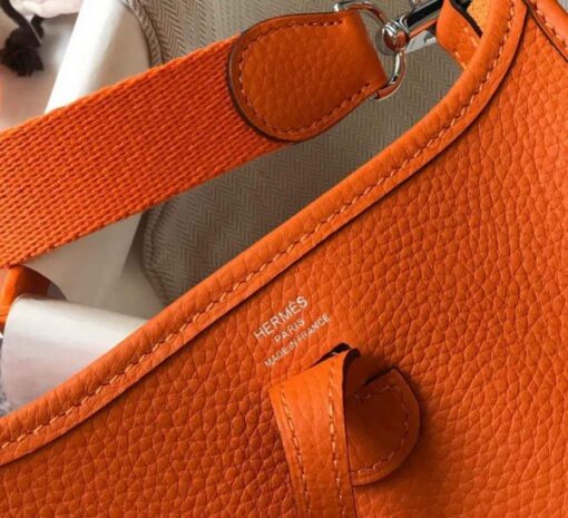 Replica Hermes Evelyne Bag Hermes Mini Crossbody Bag 20405 Silver Buckle Orange 7