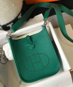 Replica Hermes Evelyne Bag Hermes Mini Crossbody Bag 20404 Silver Buckle Dark Green 2