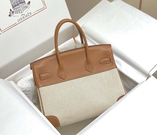 Replica Hermes Birkin Tote Bag Swift leather with canvas 285899 10