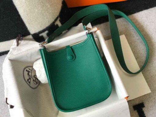 Replica Hermes Evelyne Bag Hermes Mini Crossbody Bag 20404 Silver Buckle Dark Green 3