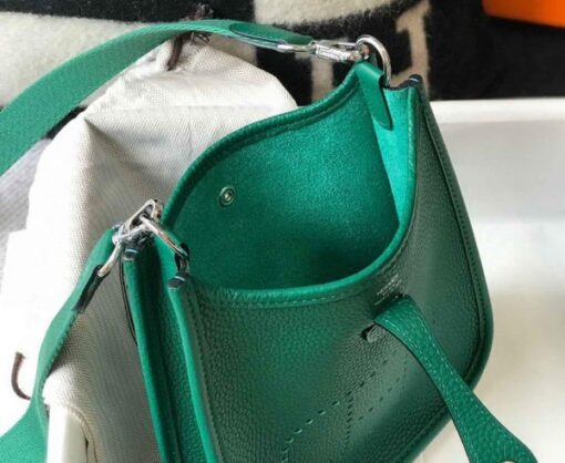 Replica Hermes Evelyne Bag Hermes Mini Crossbody Bag 20404 Silver Buckle Dark Green 7