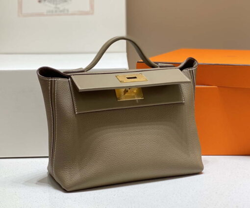 Replica Hermes Kelly 2424 Leather 29cm H230267 Elephant gray Shoulder bag 3