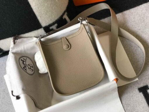 Replica Hermes Evelyne Bag Hermes Mini Crossbody Bag 20403 Silver Buckle Kakhi 3