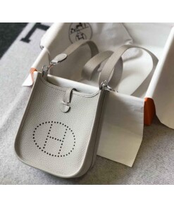 Replica Hermes Evelyne Bag Hermes Mini Crossbody Bag 20402 Silver Buckle Light Gray