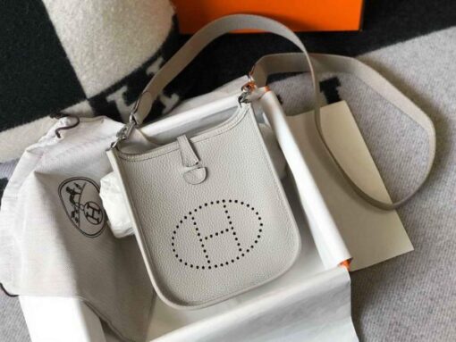 Replica Hermes Evelyne Bag Hermes Mini Crossbody Bag 20402 Silver Buckle Light Gray 2