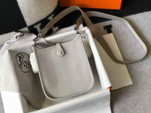 Replica Hermes Evelyne Bag Hermes Mini Crossbody Bag 20402 Silver Buckle Light Gray 3