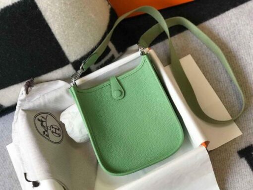 Replica Hermes Evelyne Bag Hermes Mini Crossbody Bag 20401 Silver Buckle Green 3