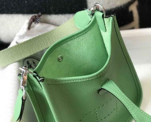 Replica Hermes Evelyne Bag Hermes Mini Crossbody Bag 20401 Silver Buckle Green 8