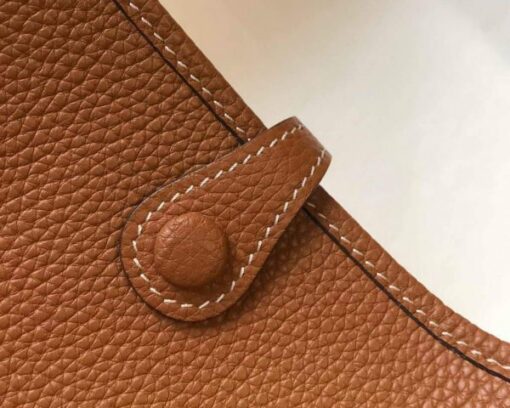 Replica Hermes Evelyne Bag Hermes Mini Crossbody Bag 20399 Silver Buckle Tan 2