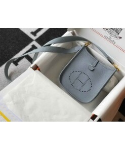 Replica Hermes Evelyne Bag Designer Hermes Mini Crossbody Bag 20394 Gold Buckle Light Blue