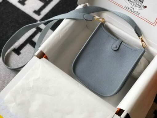 Replica Hermes Evelyne Bag Designer Hermes Mini Crossbody Bag 20394 Gold Buckle Light Blue 2