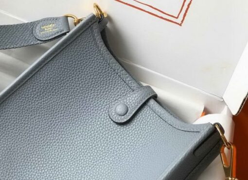 Replica Hermes Evelyne Bag Designer Hermes Mini Crossbody Bag 20394 Gold Buckle Light Blue 6