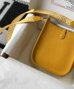 Replica Hermes Evelyne Bag Designer Hermes Mini Crossbody Bag 20392 Gold Buckle Yellow 2