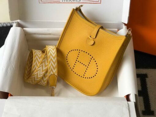 Replica Hermes Evelyne Bag Designer Hermes Mini Crossbody Bag 20392 Gold Buckle Yellow 4