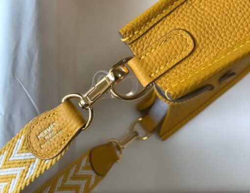 Replica Hermes Evelyne Bag Designer Hermes Mini Crossbody Bag 20392 Gold Buckle Yellow 6