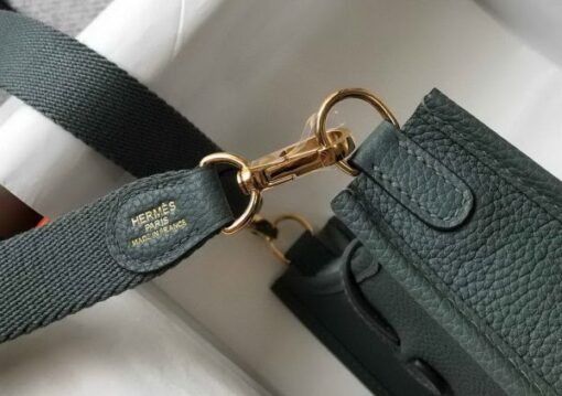 Replica Hermes Evelyne Bag Designer Hermes Mini Crossbody Bag 20391 Gold Buckle Dark Green 7