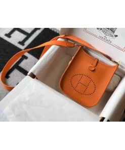 Replica Hermes Evelyne Bag Designer Hermes Mini Crossbody Bag 20390 Gold Buckle Orange