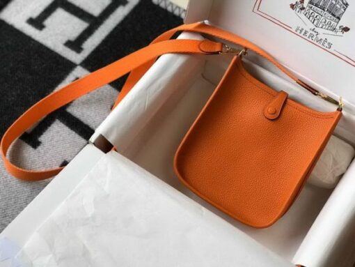 Replica Hermes Evelyne Bag Designer Hermes Mini Crossbody Bag 20390 Gold Buckle Orange 2