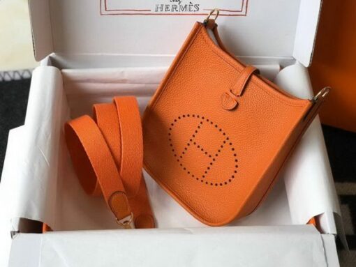 Replica Hermes Evelyne Bag Designer Hermes Mini Crossbody Bag 20390 Gold Buckle Orange 4