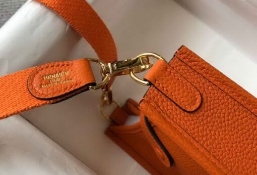Replica Hermes Evelyne Bag Designer Hermes Mini Crossbody Bag 20390 Gold Buckle Orange 7