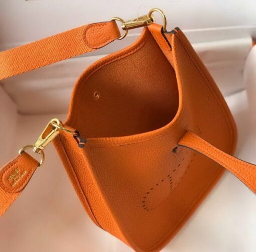 Replica Hermes Evelyne Bag Designer Hermes Mini Crossbody Bag 20390 Gold Buckle Orange 8
