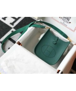 Replica Hermes Evelyne Bag Designer Hermes Mini Crossbody Bag 20389 Gold Buckle Green