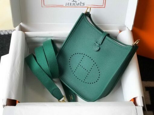 Replica Hermes Evelyne Bag Designer Hermes Mini Crossbody Bag 20389 Gold Buckle Green 4